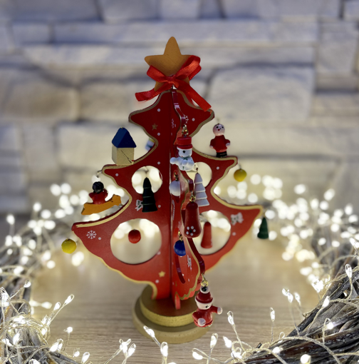 Obrázek z Kreativní dřevěný vánoční stromek s ozdobami - 20 cm 