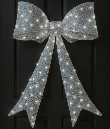 Obrázek z Velká světelná LED mašle - zářivá venkovní dekorace vhodná pro zavěšení  na vstupní dveře či fasádu 