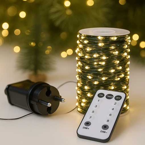 Obrázek z Nano LED vánoční řetěz venkovní 2000 led / 200 m s ovladačem, časovačem a regulací intenzity svícení 