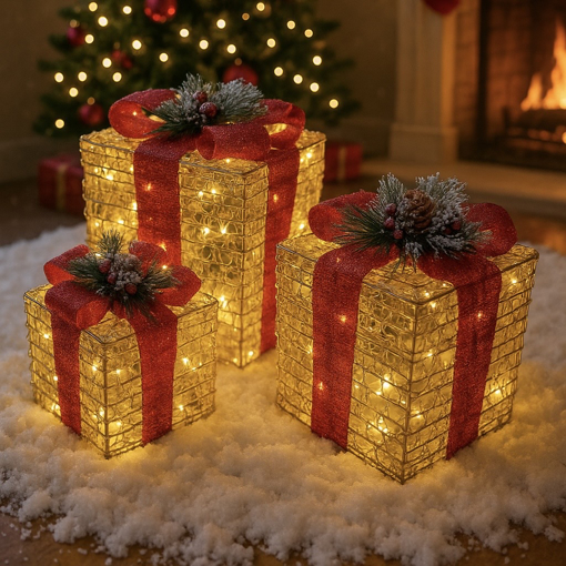 Obrázek z Venkovní LED svítící dárky - sada 3 ks XL/L/M, 120 LED, IP44 - vánoční dekorace pod stromeček 