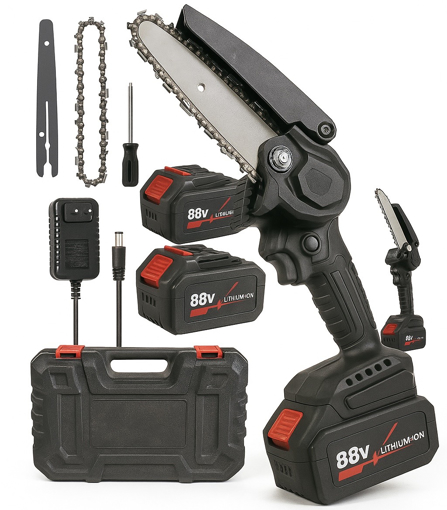 Obrázek z AKU elektrická pila 4" a 6" s 2 řetězy + 2 baterie 88V 