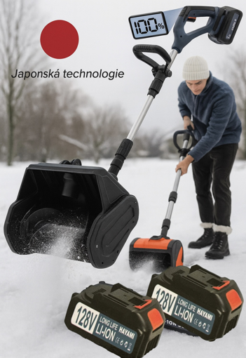 Obrázek z Aku sněhová fréza, hrablo na sníh HAYAMI + 2x 128V baterie + nabíječka a příslušenství v sadě - kompaktní fréza pro chodníky a příjezdové cesty 