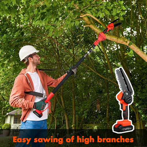 Obrázek z Aku teleskopická pila 8” s displejem na větve s automatickým mazáním - výkonná a lehká s 2x 88V bateriemi, kufrem a nabíječkou pro snadné prořezávání stromů 