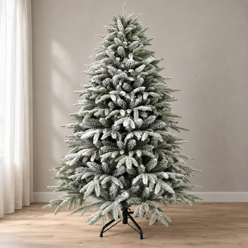 Obrázek z Umělý vánoční stromek Sibiřský smrk PREMIUM 180 cm – bílé zasněžení, 3D + klasické jehličí, stojan v balení 