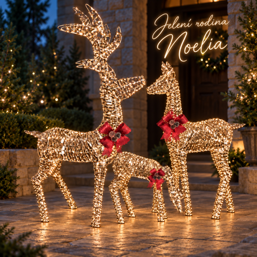 Obrázek z LED jelení rodina Noelia champagne – sada 3 ks, 300 LED s časovačem 