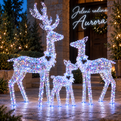 Obrázek z LED jelení rodina Aurora – sada 3 ks, 300 LED, studená bílá s časovačem 